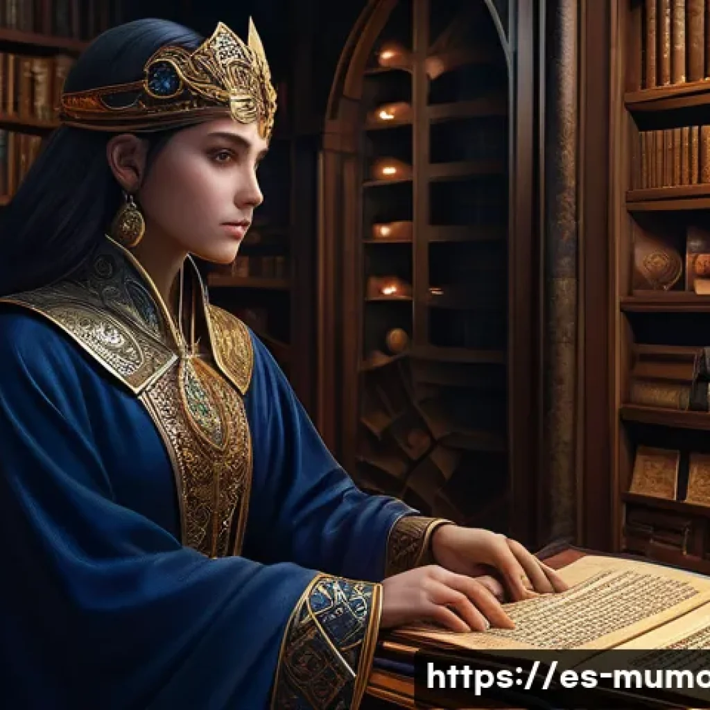 뮤 모나크 스탯 초기화 방법 - **A female Archmage contemplating a stat reset in a magical study.**
    A highly detailed, intricat...