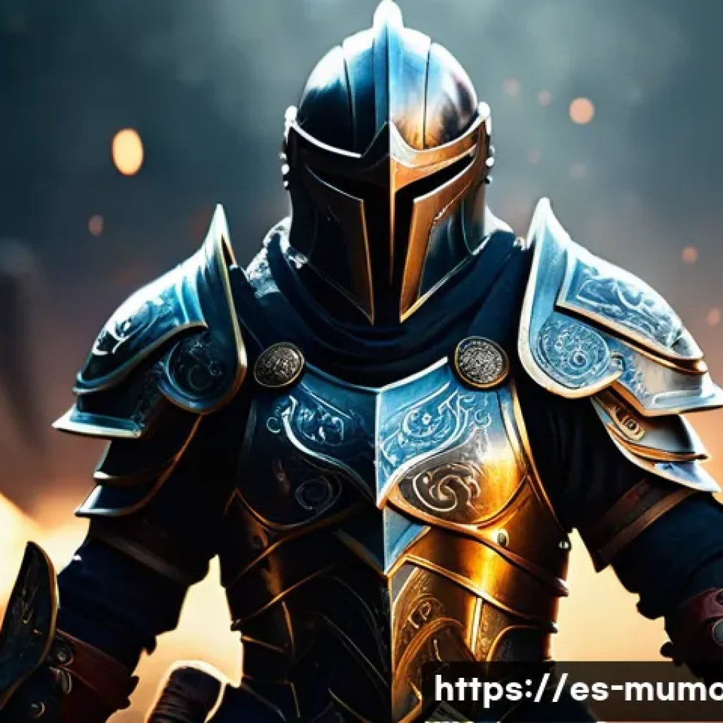 뮤 모나크 전설 등급 장비 - A highly detailed scene of a legendary warrior in mid-battle, wearing a hybrid armor set combining h...