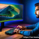 뮤 모나크 플레이 동영상 설정 - A detailed gaming setup scene featuring a Spanish-speaking gamer optimizing Mu Monarc’s video settin...