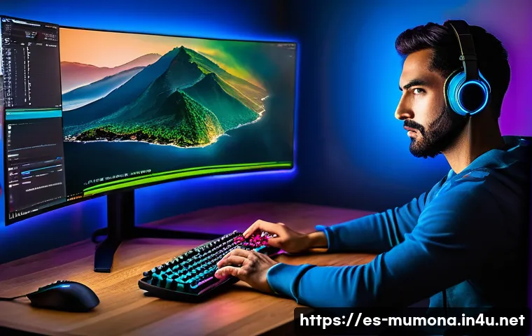 뮤 모나크 플레이 동영상 설정 - A detailed gaming setup scene featuring a Spanish-speaking gamer optimizing Mu Monarc’s video settin...