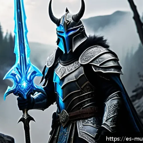 뮤 모나크 희귀 탈것 수집법 - A heroic Dark Lord character in intricately detailed heavy armor with glowing blue and silver accent...