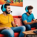 뮤 모나크 친구 추가 방법 - A vibrant, detailed scene of a diverse group of Spanish-speaking gamers in a cozy, modern living roo...
