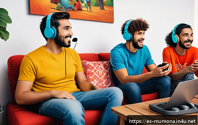 뮤 모나크 친구 추가 방법 - A vibrant, detailed scene of a diverse group of Spanish-speaking gamers in a cozy, modern living roo...