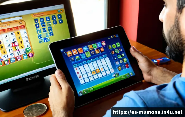 뮤 모나크 이벤트 기간 혜택 - Photorealistic Spanish-speaking gamer at a tidy home desk in Madrid, comparing a colorful fantasy mo...